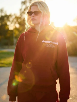 Bershka Bluza Z Kapturem I Nadrukiem Kobieta Czerwony