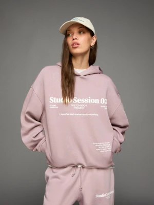 Bershka Bluza Z Kapturem I Nadrukiem Kobieta Fioletowy