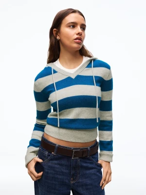 Bershka Bluza Z Kapturem I Nadrukiem Kobieta Niebieski