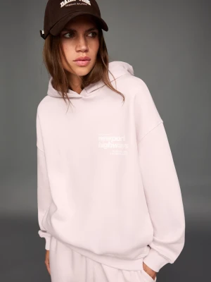 Bershka Bluza Z Kapturem I Nadrukiem Kobieta Różowy