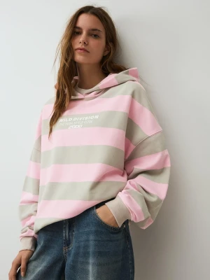 Bershka Bluza Z Kapturem I Nadrukiem Kobieta Różowy