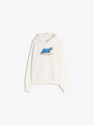 Bershka Bluza Z Kapturem I Nadrukiem Mężczyzna Biały Złamany