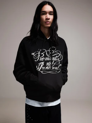 Bershka Bluza Z Kapturem I Nadrukiem Mężczyzna Czarny