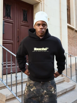 Bershka Bluza Z Kapturem I Nadrukiem Mężczyzna Czarny