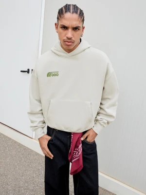 Bershka Bluza Z Kapturem I Nadrukiem Mężczyzna Popielaty