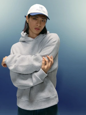 Bershka Bluza Z Kapturem I Nadrukiem Mężczyzna Szary