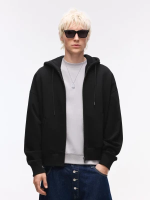 Bershka Bluza Z Kapturem I Suwakiem Mężczyzna Czarny