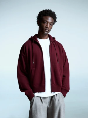 Bershka Bluza Z Kapturem I Suwakiem Mężczyzna Rubinowy