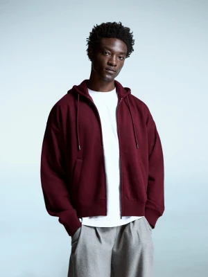 Bershka Bluza Z Kapturem I Suwakiem Mężczyzna Rubinowy