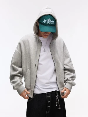 Bershka Bluza Z Kapturem I Suwakiem Mężczyzna Szary