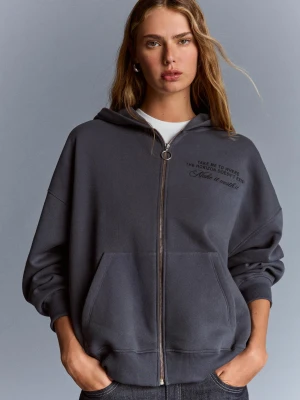 Bershka Bluza Z Kapturem, Suwakiem I Ćwiekami Kobieta Ciemnoszary