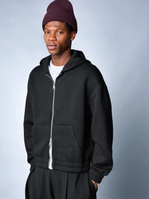 Bershka Bluza Z Kapturem, Suwakiem I Efektem Neoprenu Mężczyzna Czarny