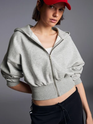 Bershka Bluza Z Kapturem, Suwakiem I Paskiem Kobieta Szary