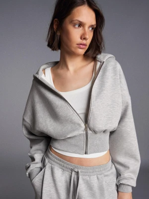 Bershka Bluza Z Kapturem, Suwakiem I Paskiem Kobieta Szary