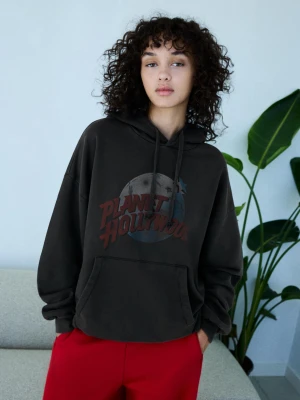 Bershka Bluza Z Kapturem Z Efektem Sprania Planet Holliwood Kobieta Szary