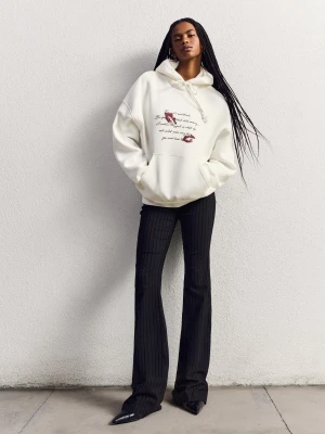 Bershka Bluza Z Kapturem Z Nadrukiem Kobieta Kremowy