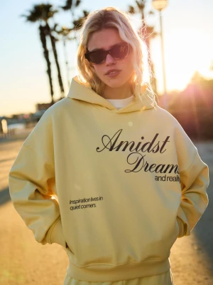 Bershka Bluza Z Kapturem Z Nadrukiem Kobieta Żółty