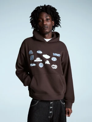 Bershka Bluza Z Kapturem Z Nadrukiem Mężczyzna Brązowy
