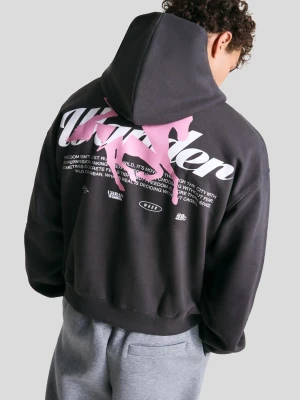Bershka Bluza Z Kapturem Z Nadrukiem Mężczyzna Szary