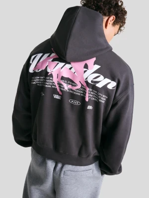 Bershka Bluza Z Kapturem Z Nadrukiem Mężczyzna Szary