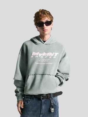 Bershka Bluza Z Kapturem Z Podwójnymi Rękawami I Nadrukiem Mężczyzna Szary