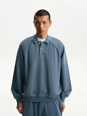 Bershka Bluza Z Kołnierzykiem Polo Mężczyzna Niebieski
