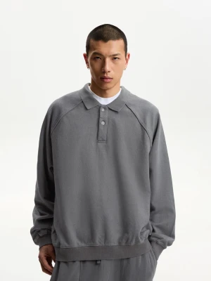 Bershka Bluza Z Kołnierzykiem Polo Mężczyzna Szary