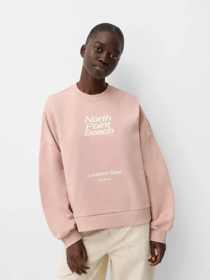 Bershka Bluza Z Nadrukiem Kobieta Różowy