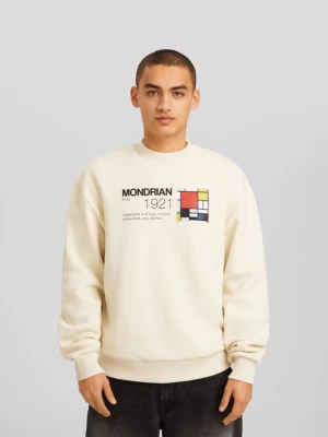 Bershka Bluza Z Nadrukiem Piet Mondrian Mężczyzna Kremowy