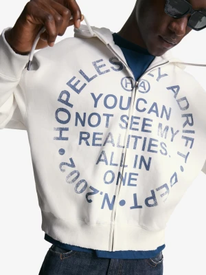 Bershka Bluza Z Suwakiem I Nadrukiem Mężczyzna Beżowy