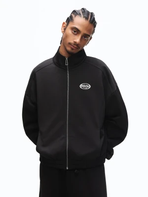 Bershka Bluza Z Suwakiem I Nadrukiem Mężczyzna Czarny