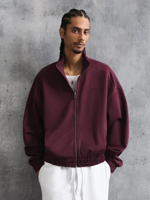 Bershka Bluza Z Suwakiem I Nadrukiem Mężczyzna Rubinowy