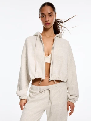 Bershka Bluza Z Suwakiem, Kapturem I O Kroju Balloon Kobieta Szary