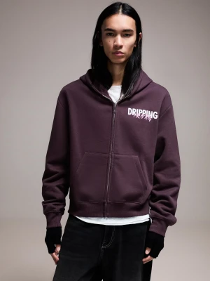 Bershka Bluza Z Suwakiem, O Krótszym Kroju I Z Nadrukiem Mężczyzna Fioletowy