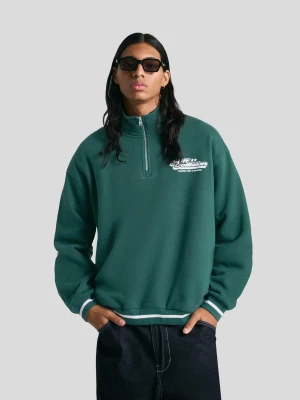 Bershka Bluza Z Suwakiem Przy Kołnierzu I Nadrukiem Mężczyzna Zielony
