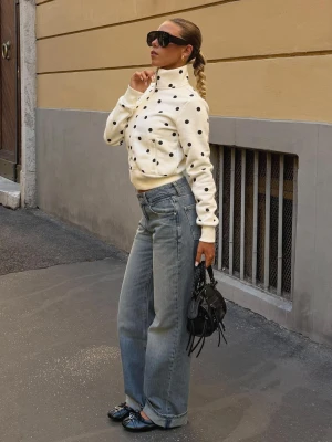 Bershka Bluza Z Suwakiem W Grochy Kobieta Kremowy