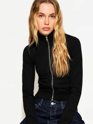 Bershka Bluza Z Wysokim Kołnierzem I Suwakiem Kobieta Czarny