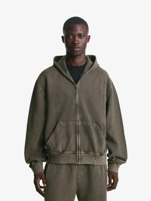 Bershka Bluza Z Zamkiem Błyskawicznym Z Piki Z Efektem Sprania Mężczyzna Szary