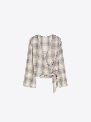 Bershka Bluzka Kopertowa Z Nadrukiem Kobieta Piaskowy