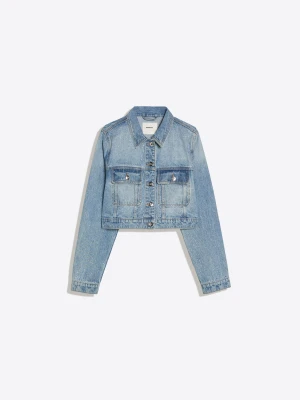 Bershka Błyszcząca Kurtka Denim O Krótszym Kroju Kobieta Wyblakły Niebieski