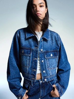 Bershka Błyszcząca Kurtka Jeansowa Kobieta Niebieski