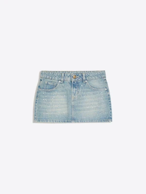 Bershka Błyszcząca Spódnica Jeansowa Kobieta Wyblakły Niebieski