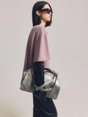 Bershka Błyszcząca Torebka Z Łańcuchem Kobieta Srebrny
