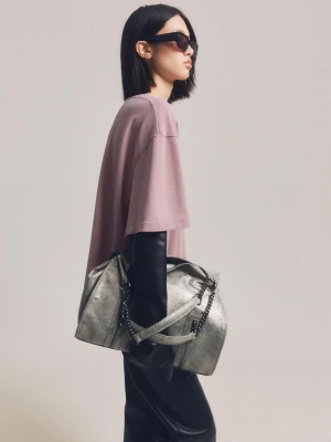 Bershka Błyszcząca Torebka Z Łańcuchem Kobieta Srebrny