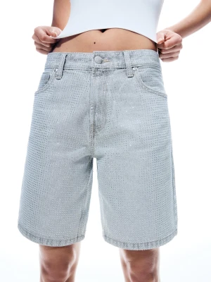 Bershka Błyszczące Bermudy Jeansowe Kobieta Szary