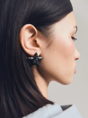 Bershka Błyszczące Kolczyki Gwiazdy Kobieta Czarny