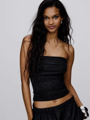 Bershka Błyszczący Top Bandeau Kobieta Czarny