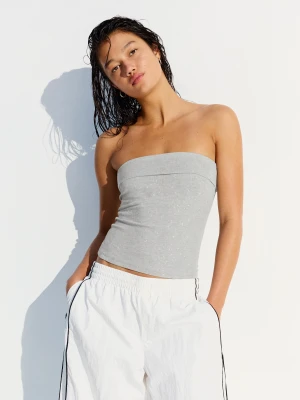 Bershka Błyszczący Top Bandeau Kobieta Szary
