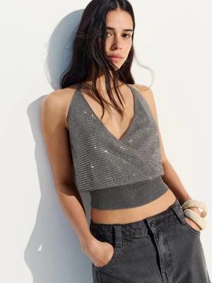 Bershka Błyszczący Top Halter Kobieta Szary