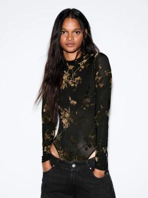 Bershka Body I Długi Rękaw Flokowanie Kobieta 0-038